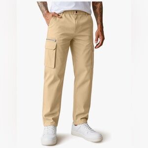 NWT COOFANDY Men's Cotton Cargo Pants Relaxed Fit Elastic Waist Casual Pants L